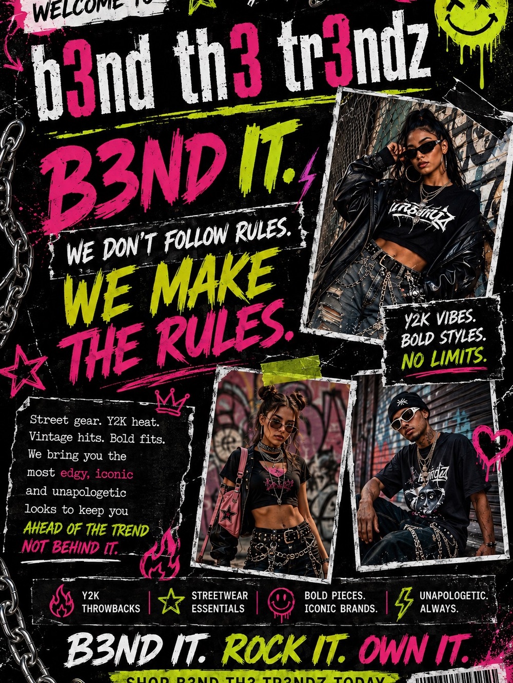 Graphic Print Poster - Black/Pink/Green